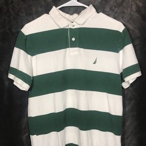 Nautica Green and White Striped Polo Shirt